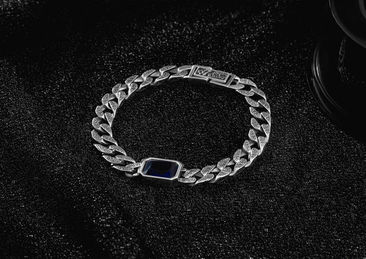 Blue Stone Cuban Bracelet For Men By Orionz Jewels