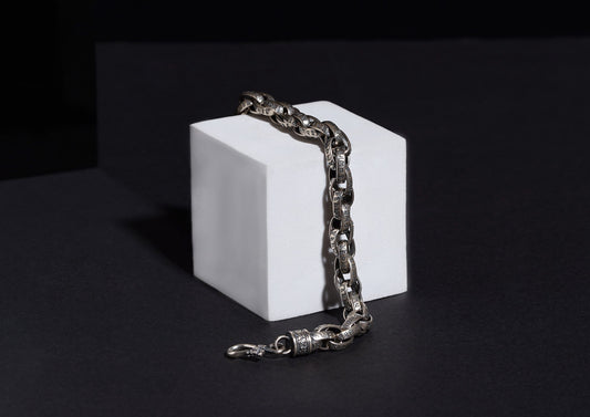 Cosmic Chant Oxidised Silver Bracelet For Men By Orionz Jewels