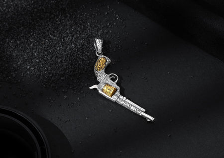 Django Revolver Pendant For Men In Oxidised Silver By Orionz Jewels