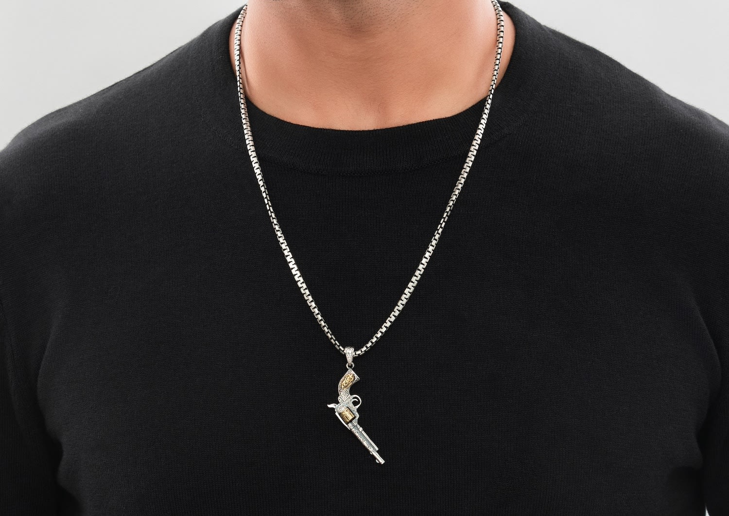Django Revolver Pendant For Men In Oxidised Silver By Orionz Jewels