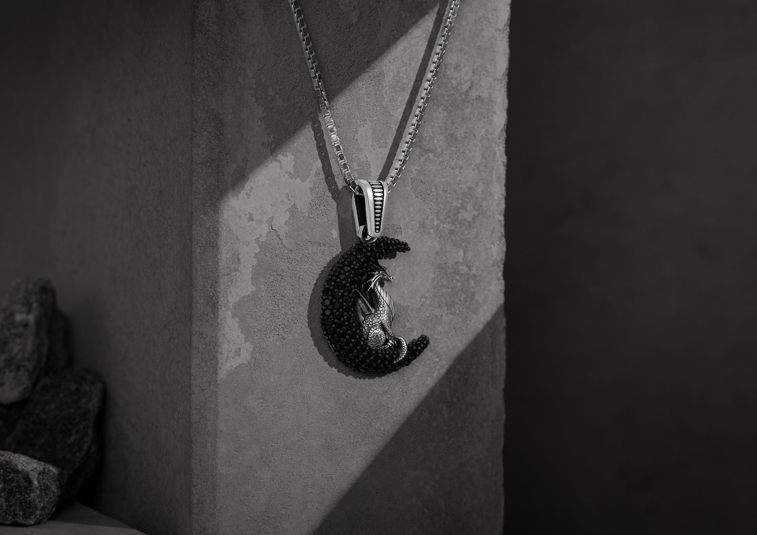 Dragon Moon Silver Pendant And Locket For Men By Orionz Jewels