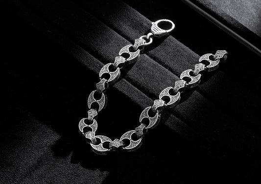 Engraved Battle Axe Bracelet For Men In Oxidised Silver By Orionz Jewels