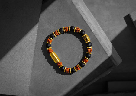 Golden Rudraksha & Lava Stone Spiritual Bracelet