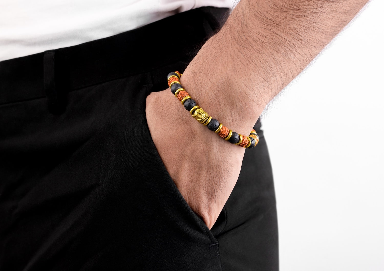 Golden Rudraksha & Lava Stone Spiritual Bracelet