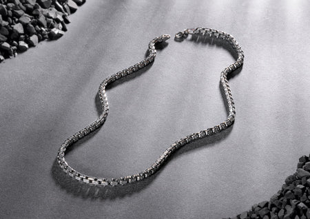 Greek Key Oxidised Box Chain For Men By Orionz Jewels