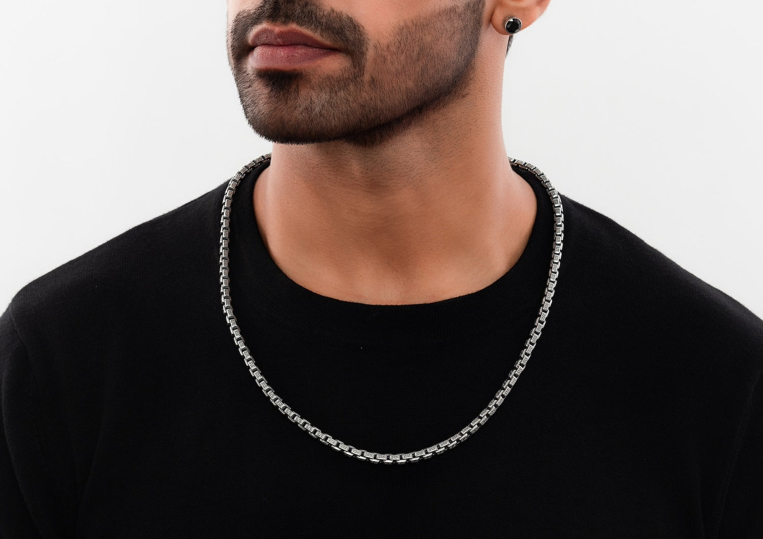 Greek Key Oxidised Box Chain For Men By Orionz Jewels