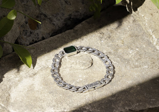 Green Stone Cuban Bracelet For Men By Orionz Jewels