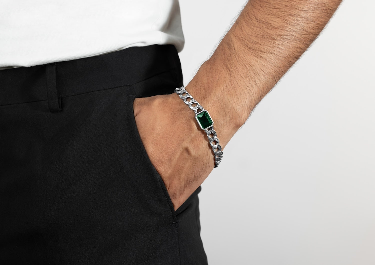 Green Stone Cuban Bracelet For Men By Orionz Jewels