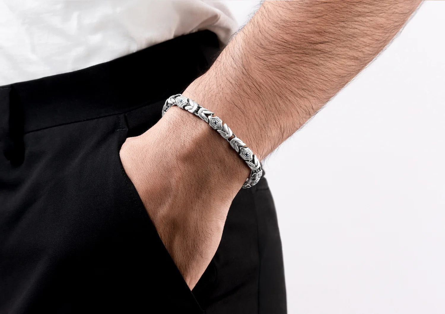 Hexa Crown Bracelet For Men In Blue Stone