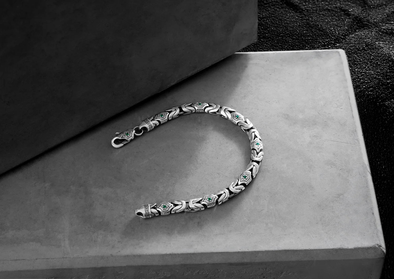 Hexa Crown Bracelet For Men In Green Stone