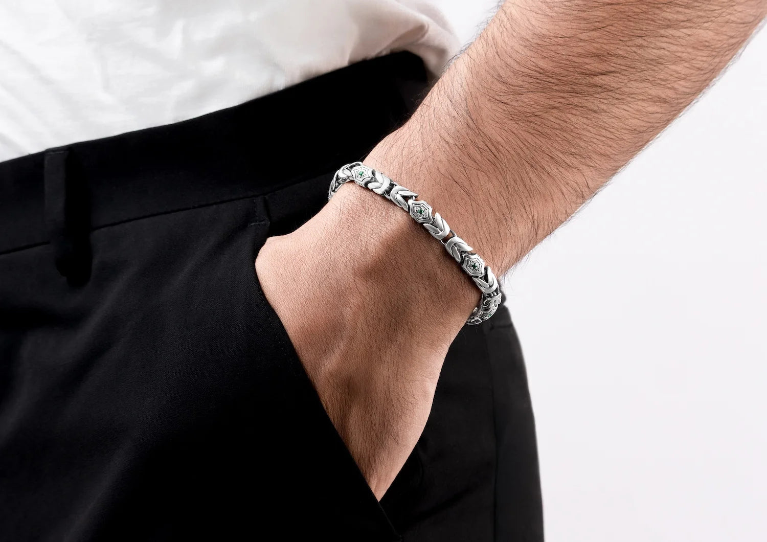 Hexa Crown Bracelet For Men In Green Stone