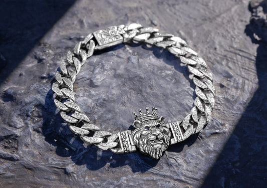 Lion King Oxidised Silver Bracelet For Men By Orionz Jewels