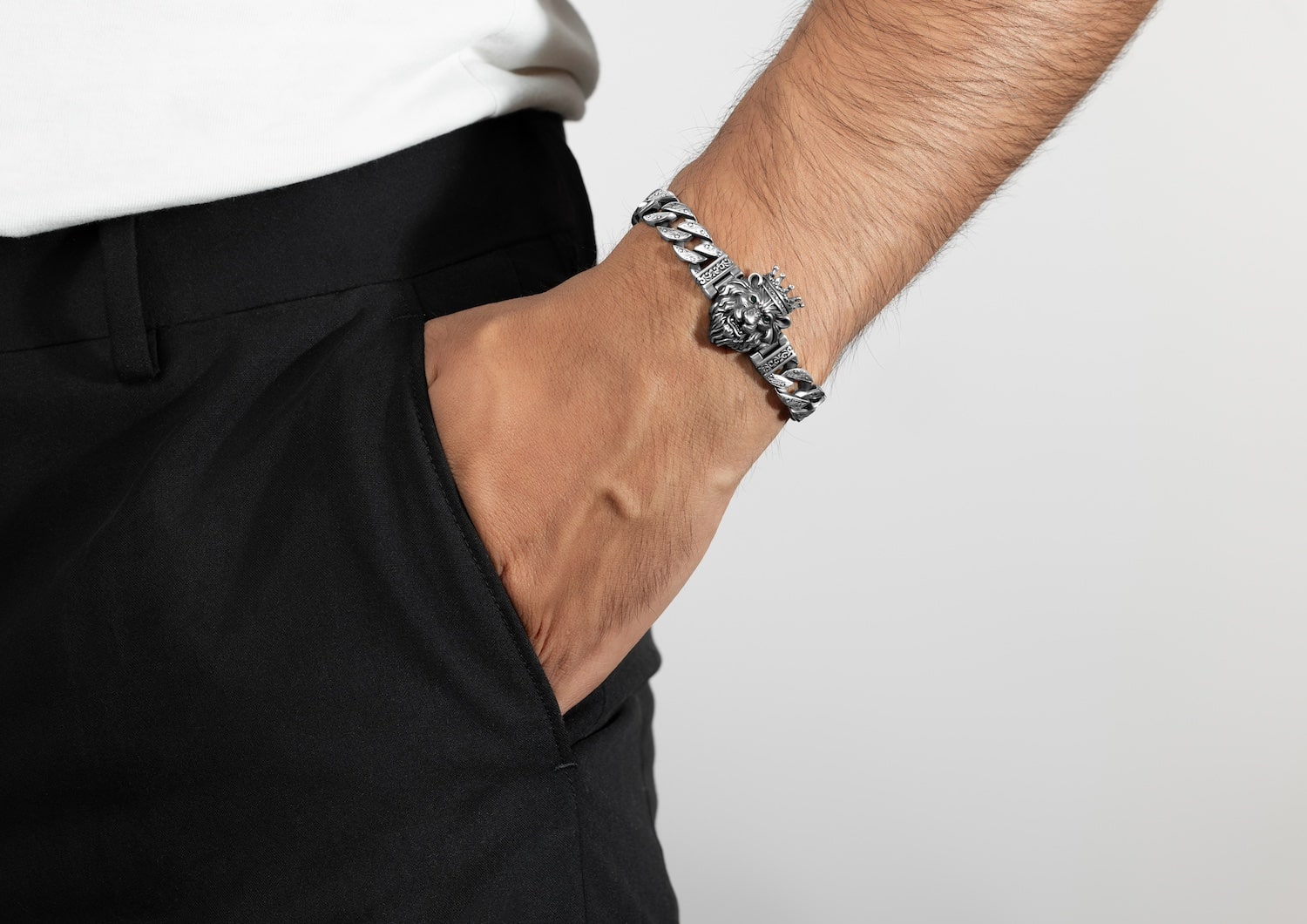 Lion King Oxidised Silver Bracelet For Men By Orionz Jewels