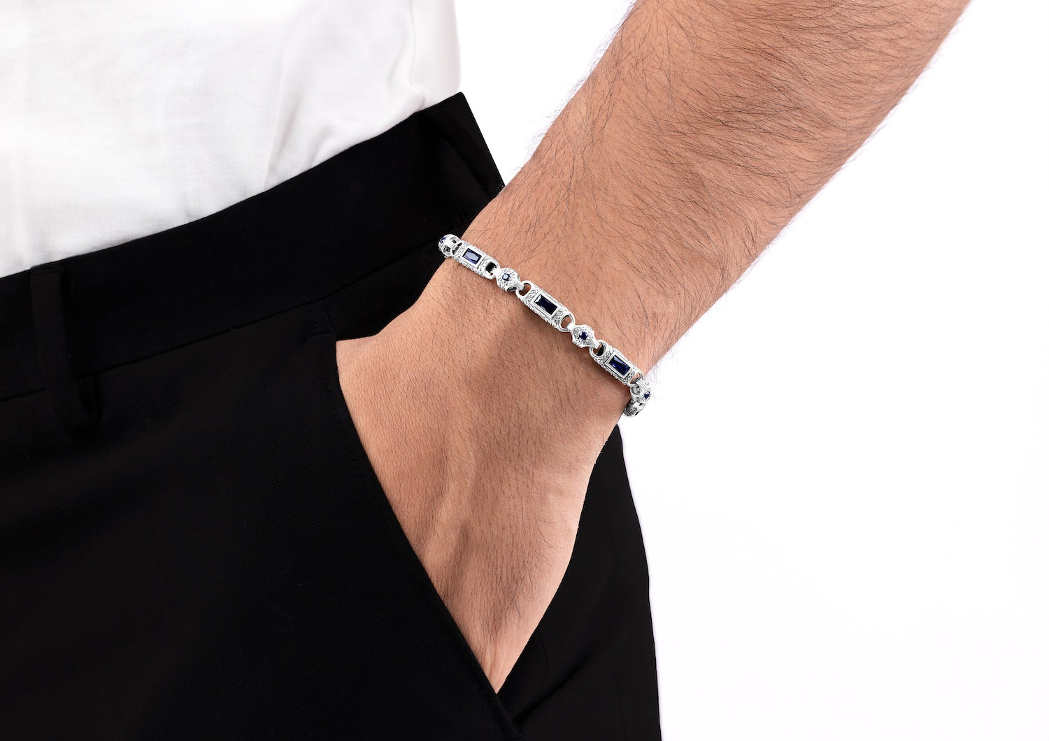 Regal Prism Bracelet For Men In Blue Stone By Orionz Jewels