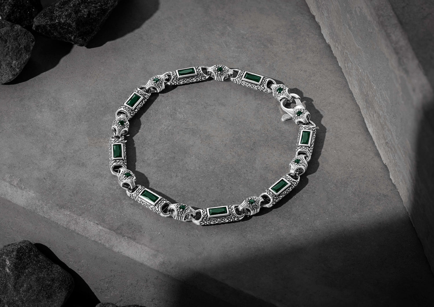 Regal Prism Bracelet For Men In Green Stone By Orionz Jewels