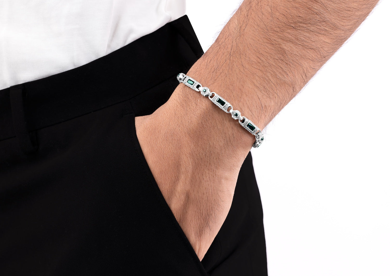 Regal Prism Bracelet For Men In Green Stone By Orionz Jewels