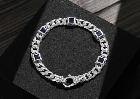Royal Crest Bracelet For Men In Blue Stone