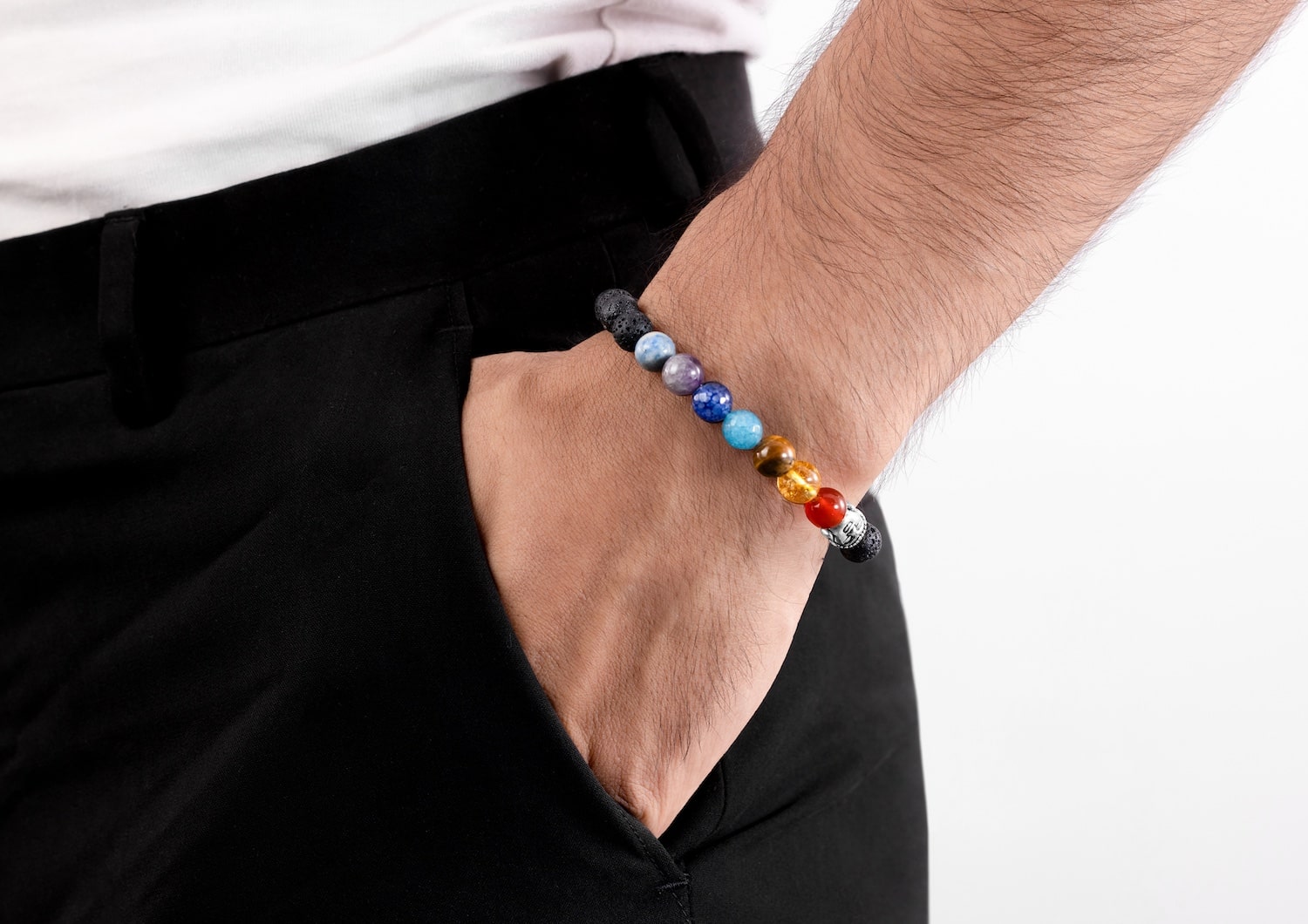 Seven Chakras Lava Stone Bracelet