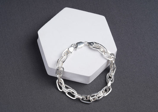 Textured Dual Link Silver Bracelet For Men By Orionz Jewels