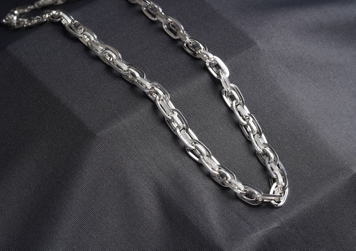 Textured Dual Link 925 Silver Chain For Men