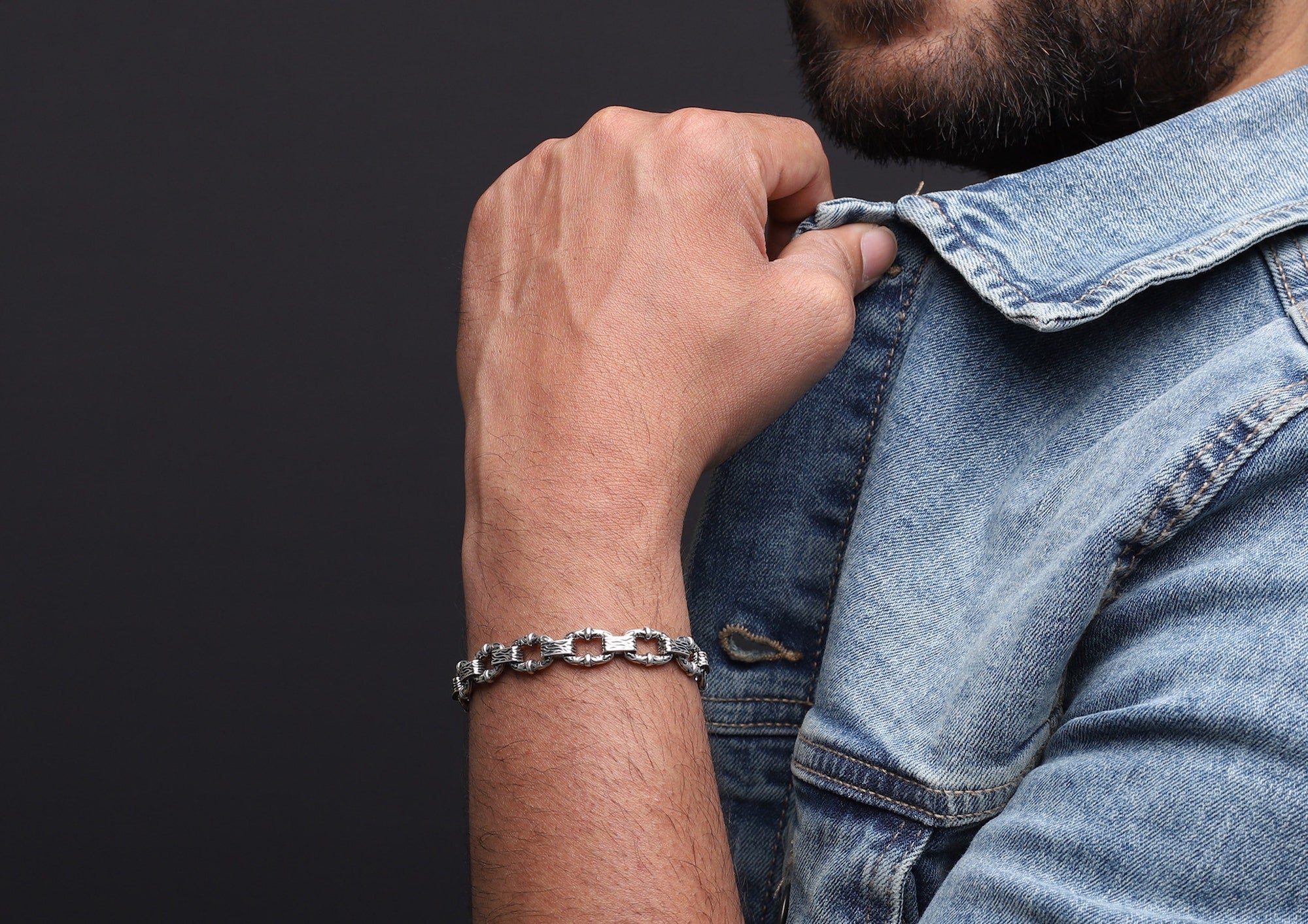 Victorian Oxidised Silver Bracelet For Men By Orionz Jewels