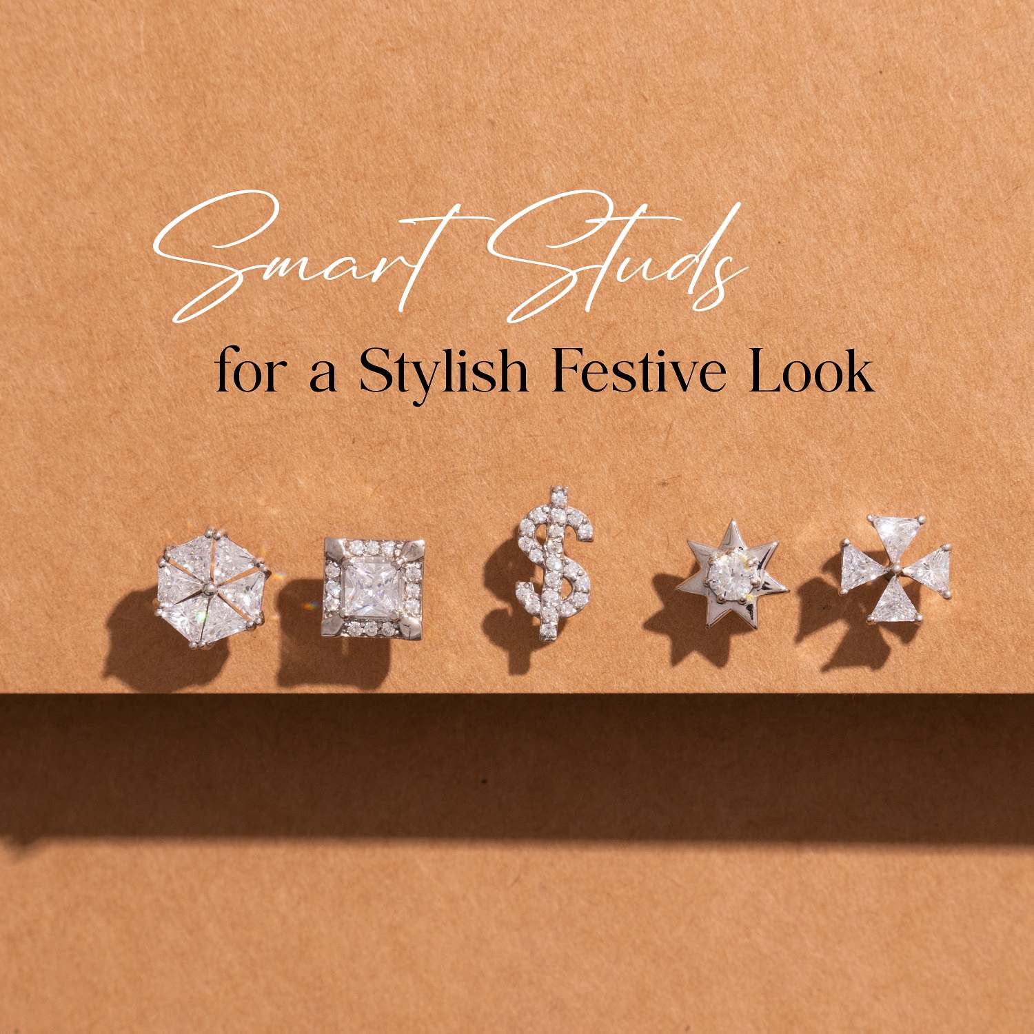 A set of five stylish men's ear studs featuring sparkling cubic zirconia or diamond-like stones, perfect for enhancing a festive look.