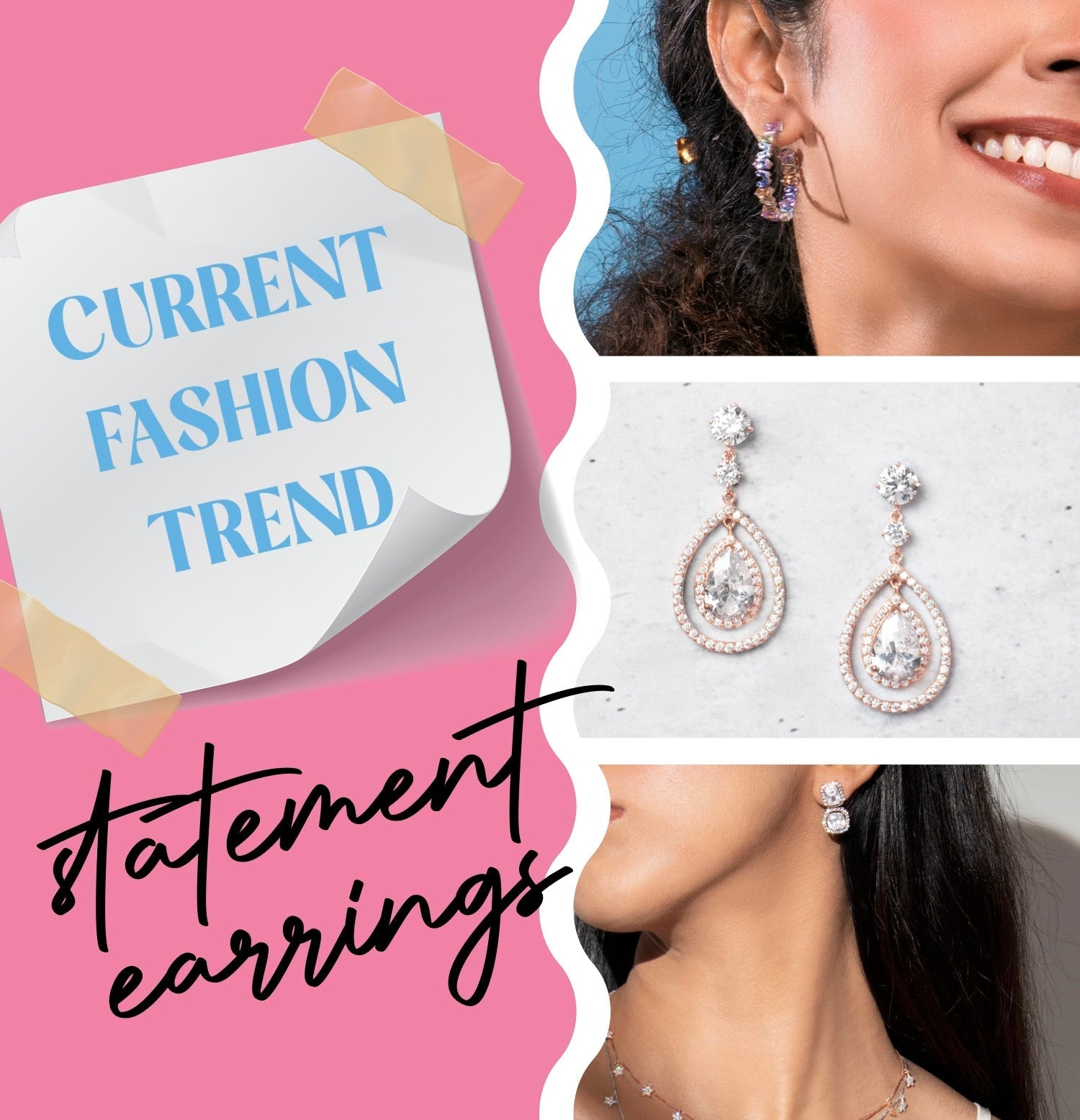 Elegant diamond drop earrings with sparkling gemstones, showcasing current fashion trend in statement jewelry for women.