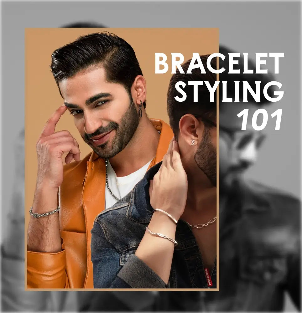 A stylish man wearing a leather jacket and jewelry, showcasing how to style sterling silver bracelets for men in a modern, fashion-forward look.