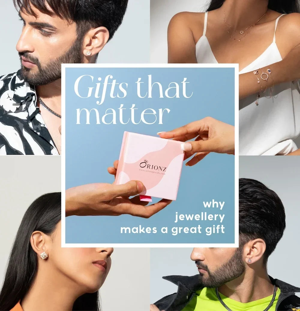 A jewelry gift box being presented, surrounded by diverse models showcasing elegant jewelry pieces, emphasizing why jewelry makes a perfect gift.
