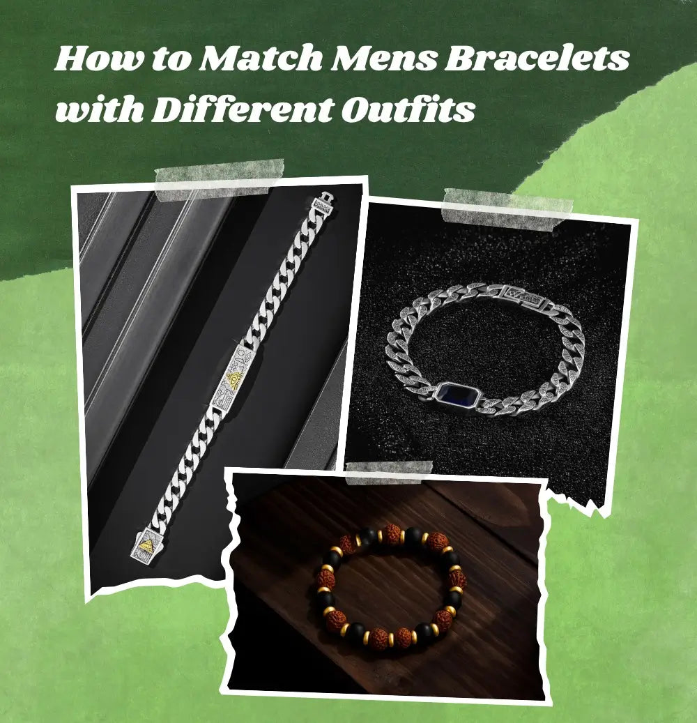 Elegant men's bracelet collection featuring a silver chain bracelet, a black and silver link bracelet, and a beaded bracelet with black and red accents, ideal for matching with various stylish outfits.