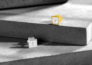 4 Square Matrix Ear Stud For Men In Gold