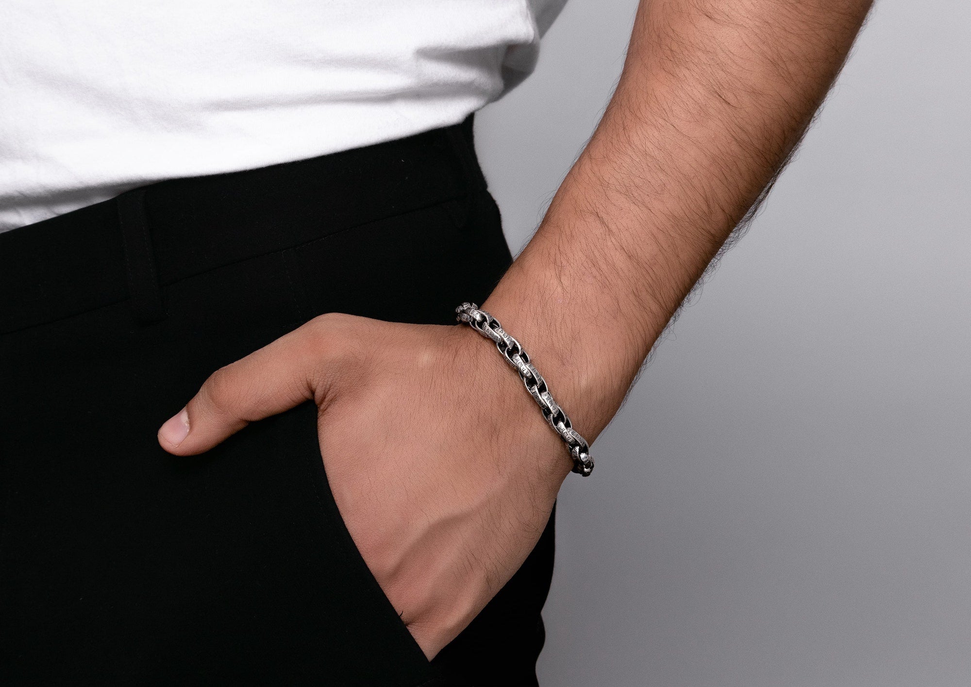 Cosmic Chant Oxidised Silver Bracelet For Men By Orionz Jewels