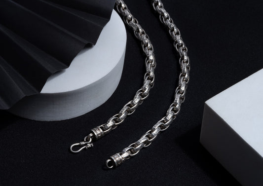 Cosmic Chant Oxidised Silver Chain For Men By Orionz Jewels