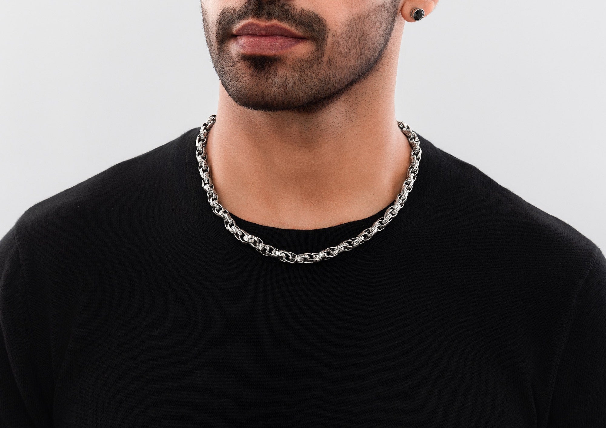 Cosmic Chant Oxidised Silver Chain For Men By Orionz Jewels