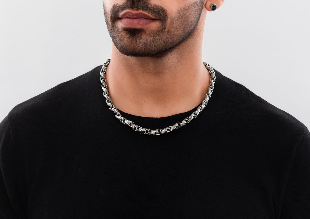 Cosmic Chant Oxidised Silver Chain For Men By Orionz Jewels