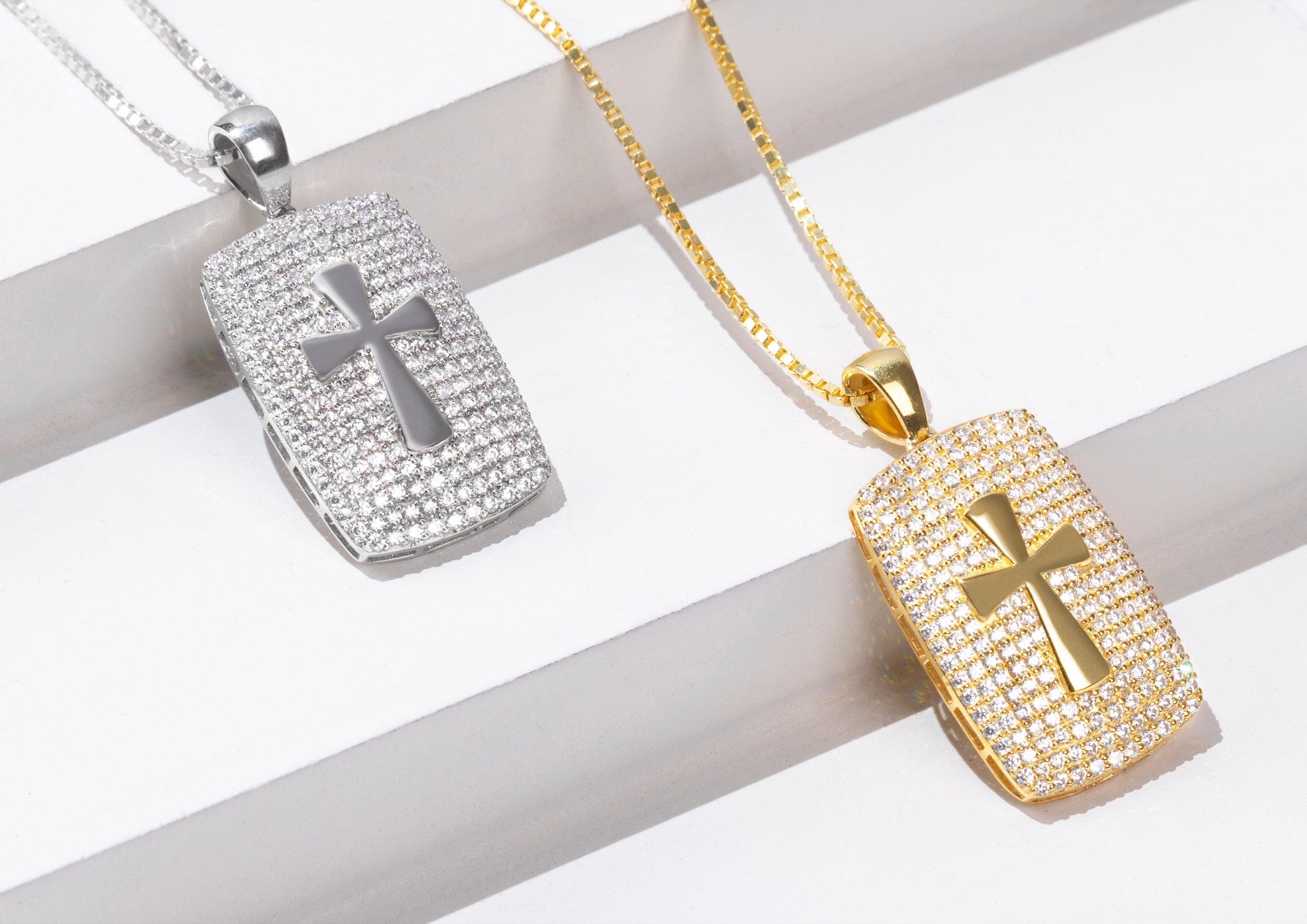 Diamond Cross Dog Tag Gold Pendant for Men Orionz Jewels