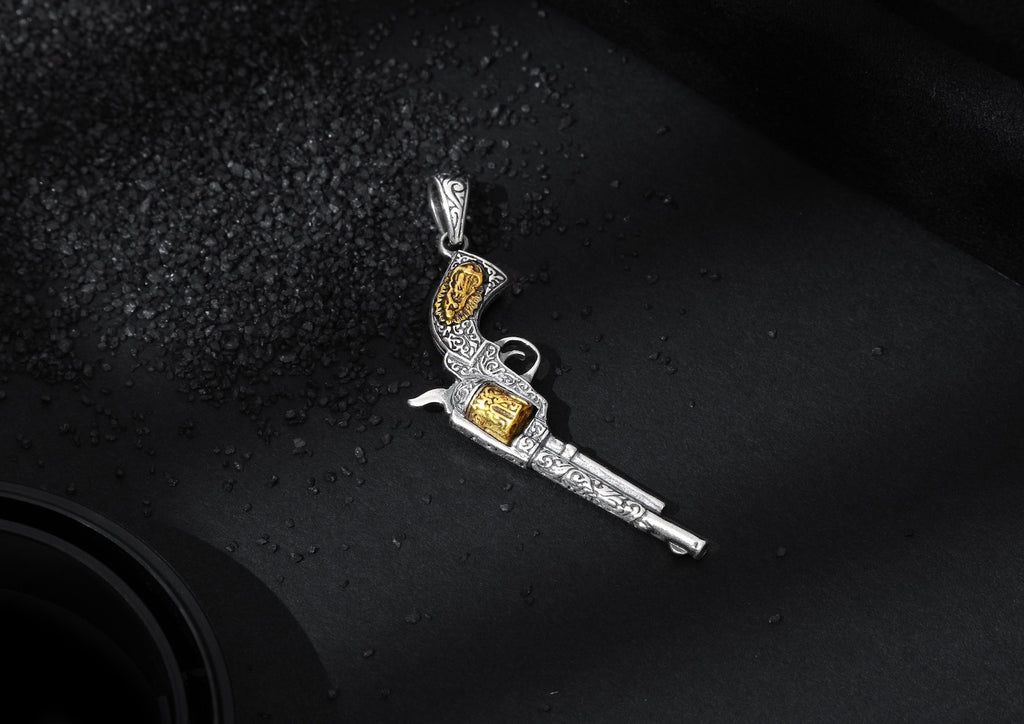 Django Revolver Pendant For Men In Oxidised Silver By Orionz Jewels