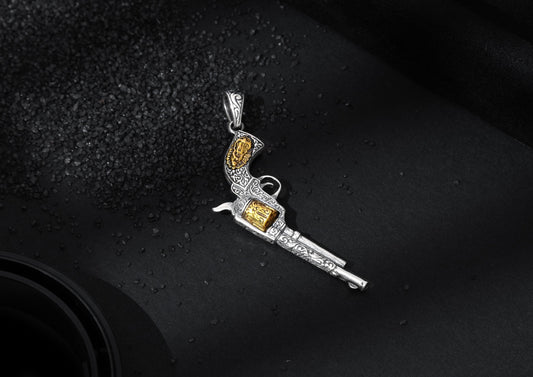 Django Revolver Pendant For Men In Oxidised Silver By Orionz Jewels