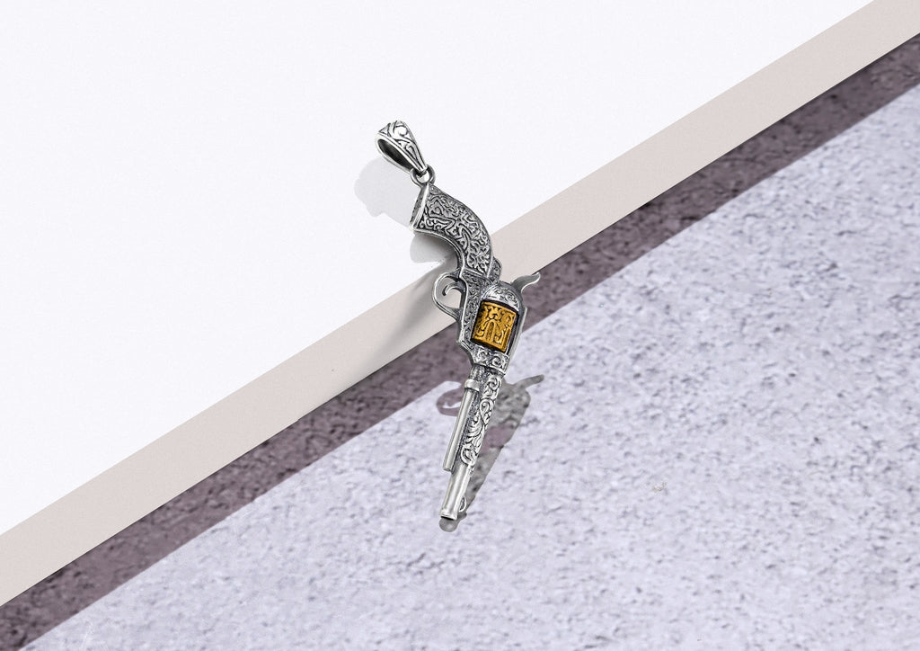 Django Revolver Pendant For Men In Oxidised Silver By Orionz Jewels