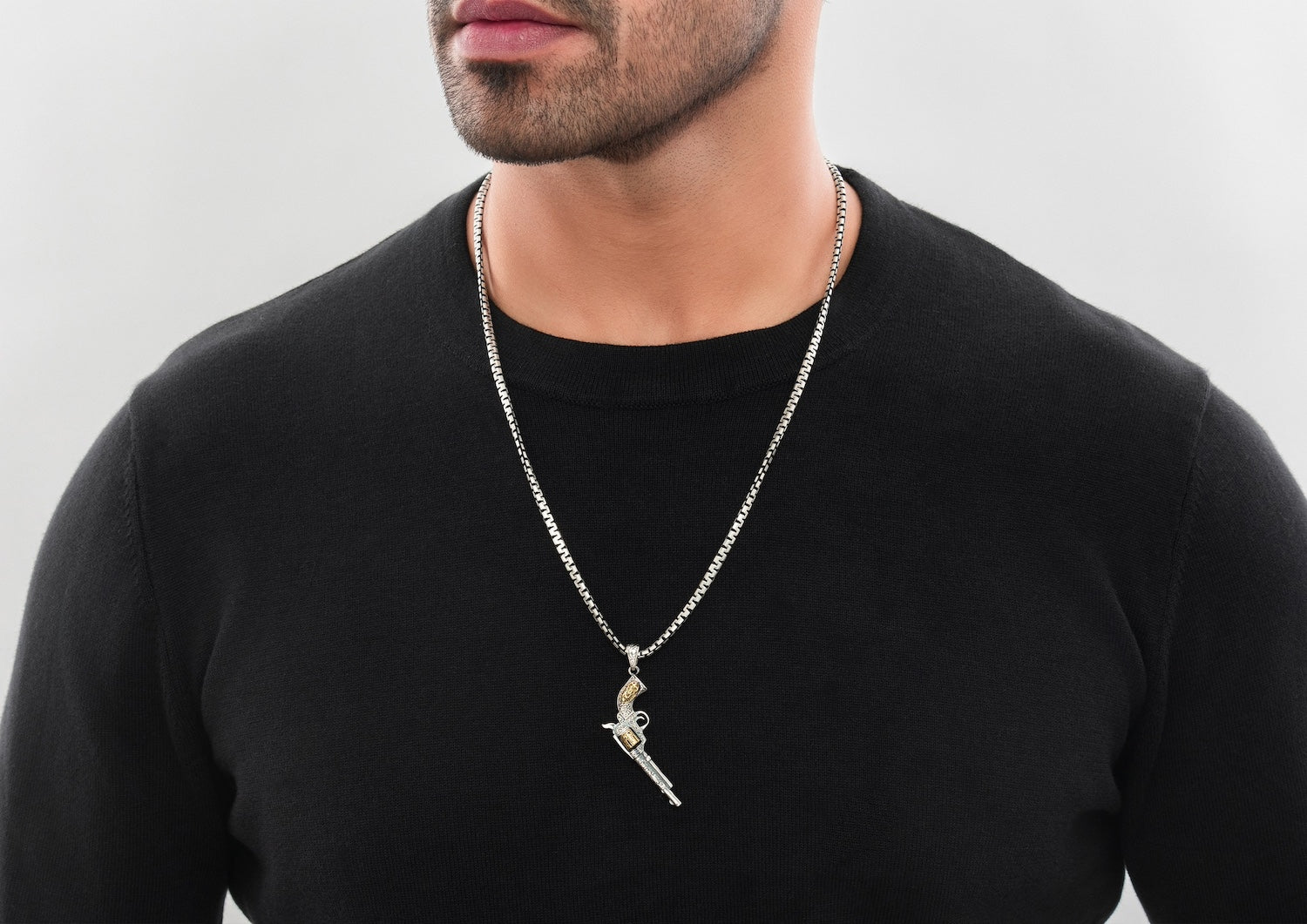 Django Revolver Pendant For Men In Oxidised Silver By Orionz Jewels