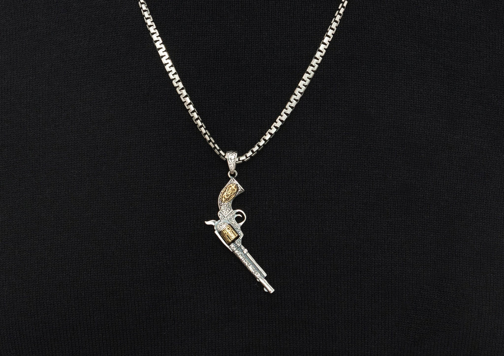Django Revolver Pendant For Men In Oxidised Silver By Orionz Jewels