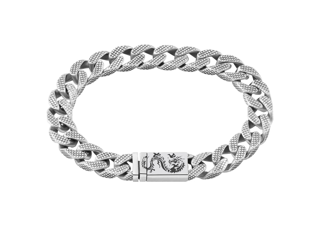 Dragon Textured Cuban Link Bracelet In Oxidised Silver By Orionz Jewels