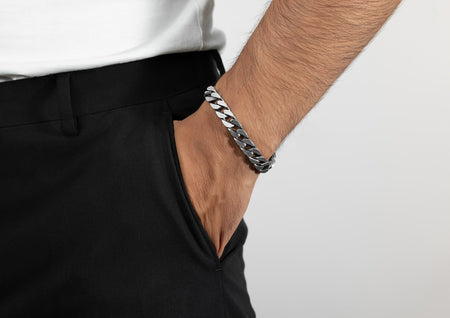 Dragon Textured Cuban Link Bracelet In Oxidised Silver By Orionz Jewels