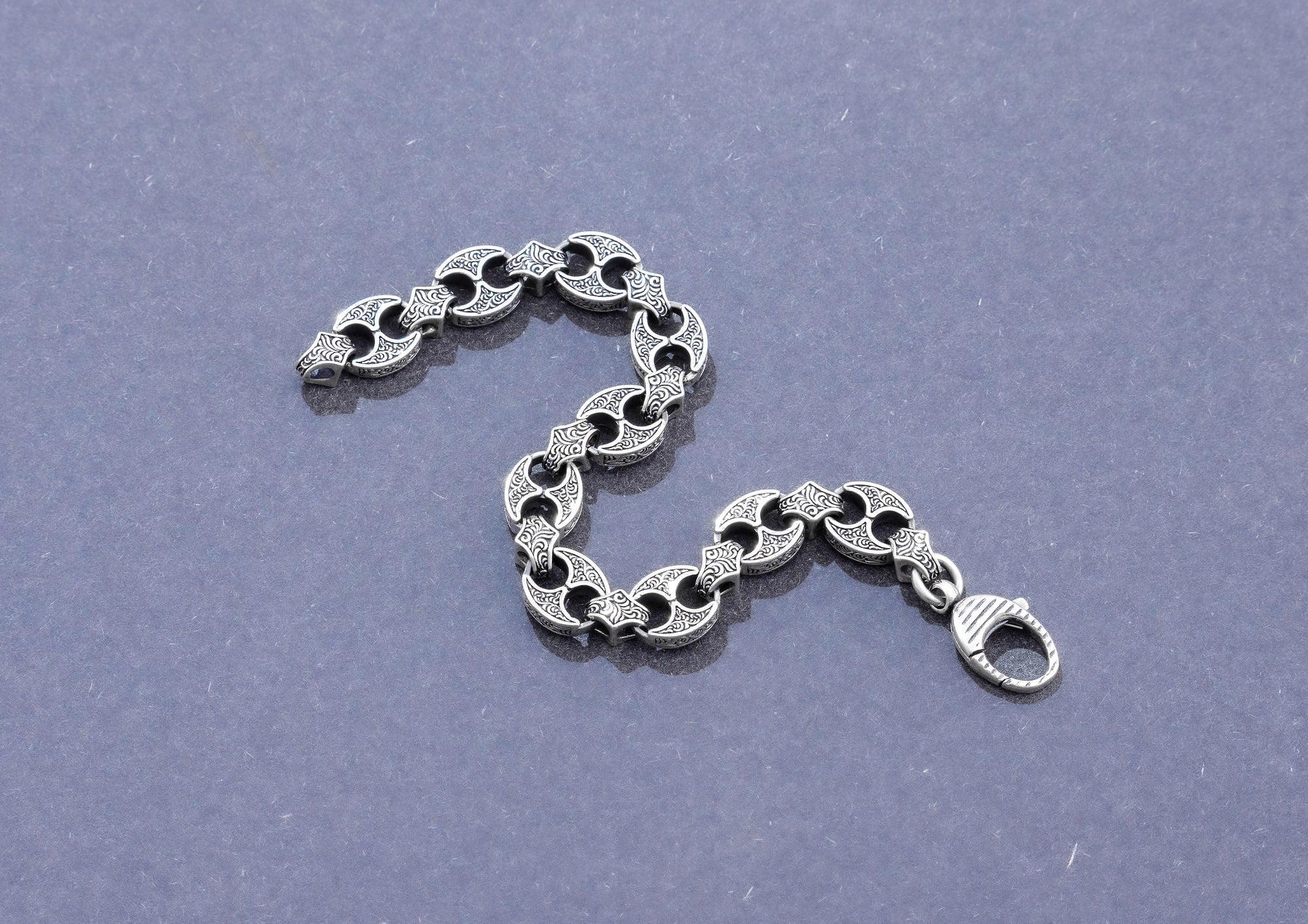Engraved Battle Axe Bracelet For Men In Oxidised Silver By Orionz Jewels