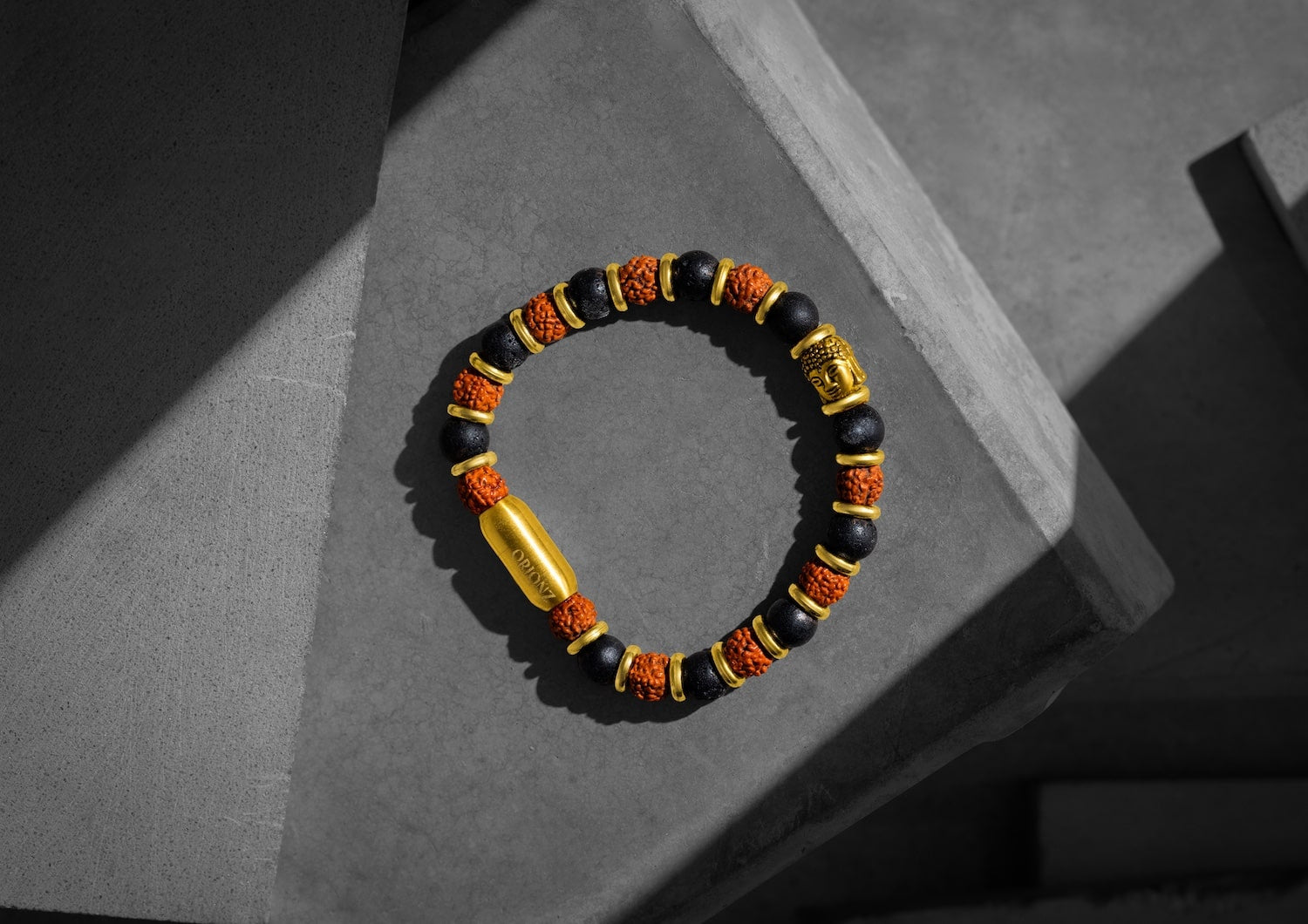 Golden Rudraksha & Lava Stone Spiritual Bracelet