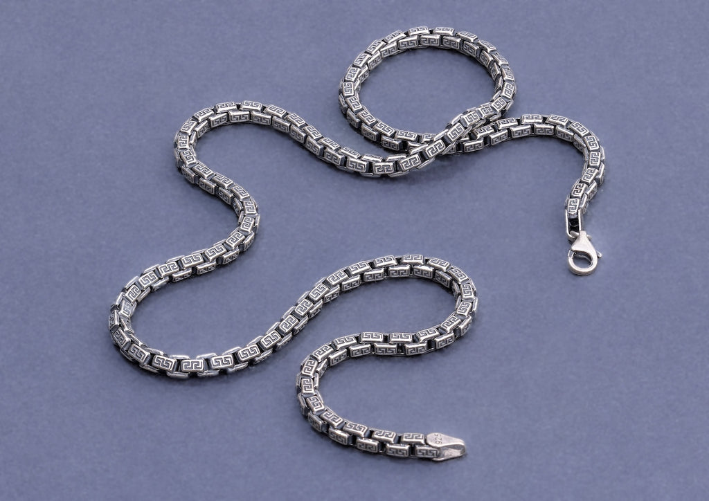 Greek Key Oxidised Box Chain For Men By Orionz Jewels