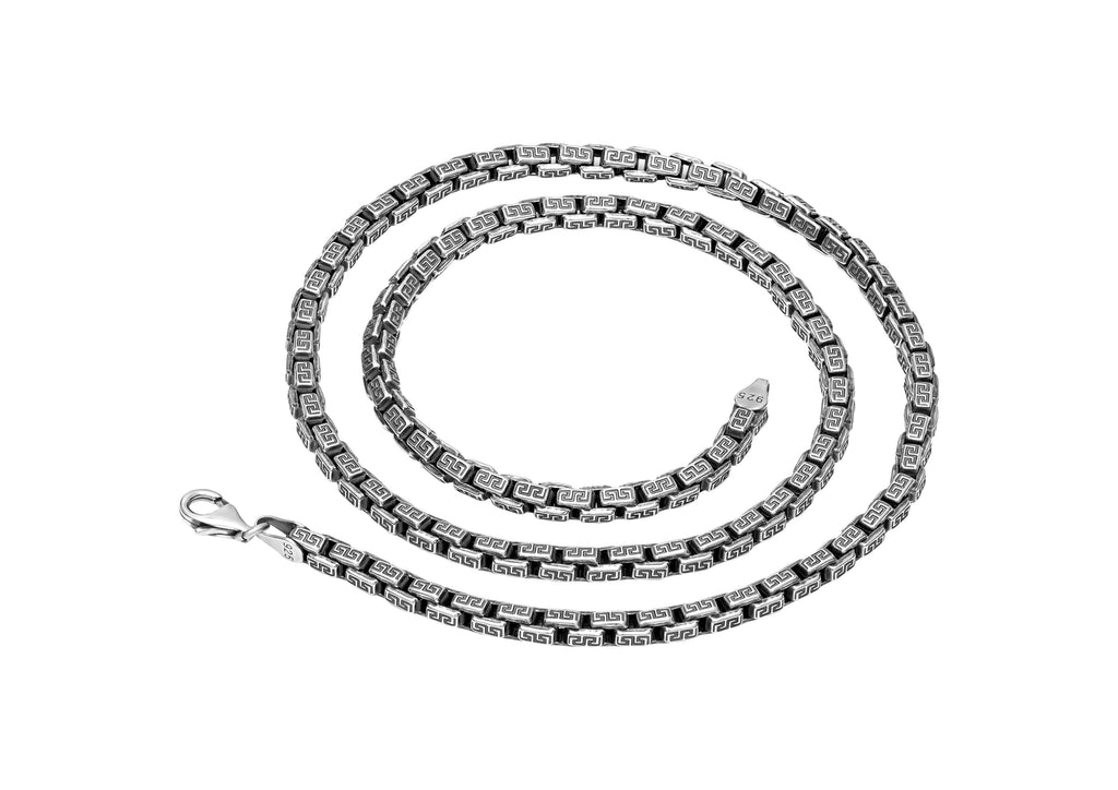 Greek Key Oxidised Box Chain For Men By Orionz Jewels