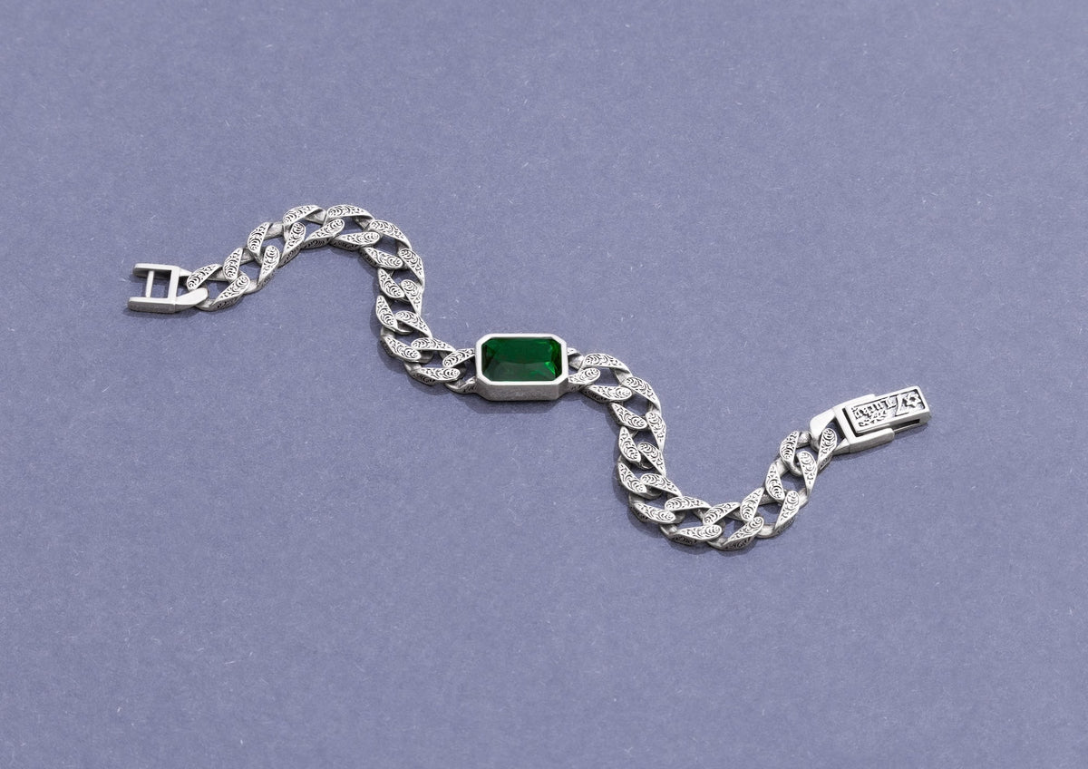 Green Stone Cuban Bracelet For Men By Orionz Jewels
