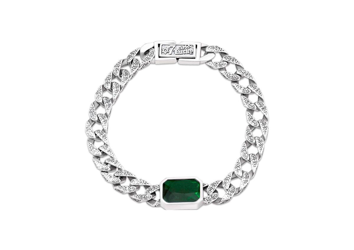 Green Stone Cuban Bracelet For Men By Orionz Jewels