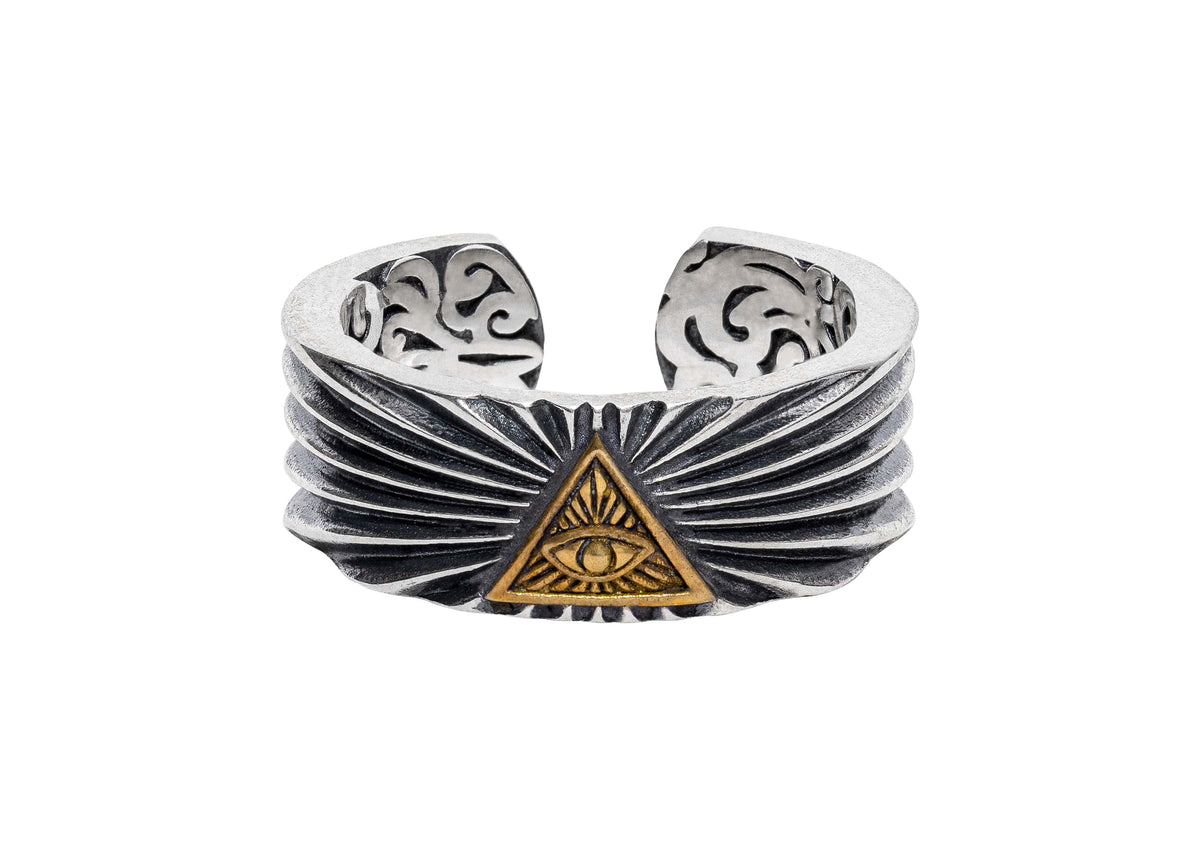Eye Of Providence Illuminati Ring In Oxidised Silver By Orionz Jewels